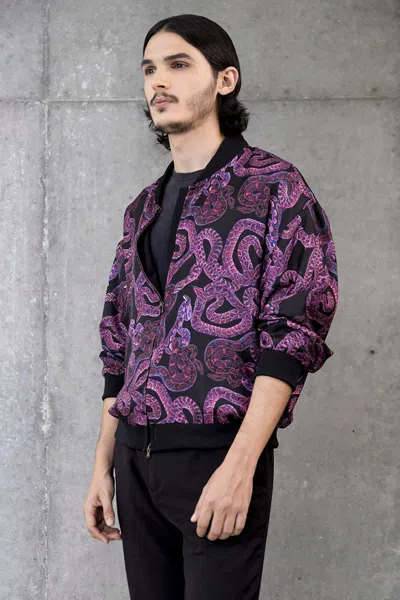 Monzlapur New York Men's Black / Pink / Purple Serpent Noir Bomber Jacket - Reversible