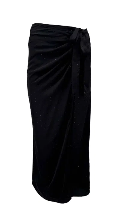 Monzlapur New York Women's Black Satin Wrap Skirt With Crystals