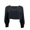 Monzlapur New York Women's Cropped Silk Top With Pleated Cuffs & Crystals - Black In Black