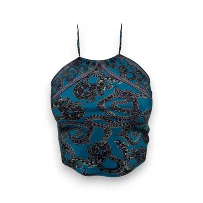 Monzlapur New York Women's Green / Blue Snake Halter Silk Top - Teal