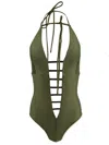 Monzlapur New York Women's Green Bodysuit With Contrast Straps - Olive In Green