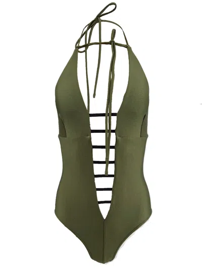 Monzlapur New York Women's Green Bodysuit With Contrast Straps - Olive