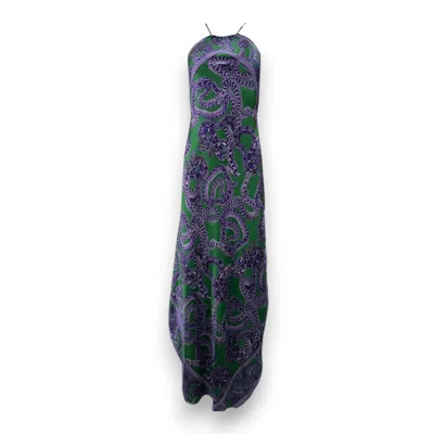 Monzlapur New York Women's Green / Pink / Purple Silk Snake Scarf Dress - Maxi - Purple X Jade In Green/pink/purple