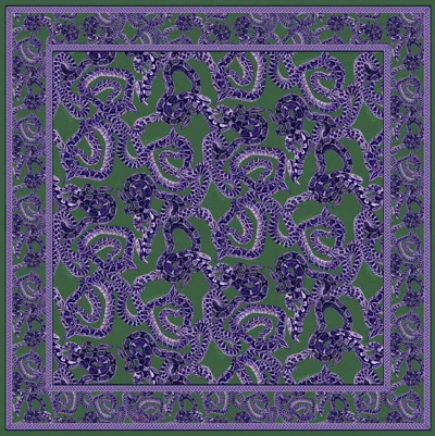 Monzlapur New York Women's Green / Purple Small Snake Silk Scarf - Purple X Emerald In Green/purple