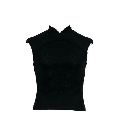 Monzlapur New York Women's Metallic Top With Mandarin Collar - Black