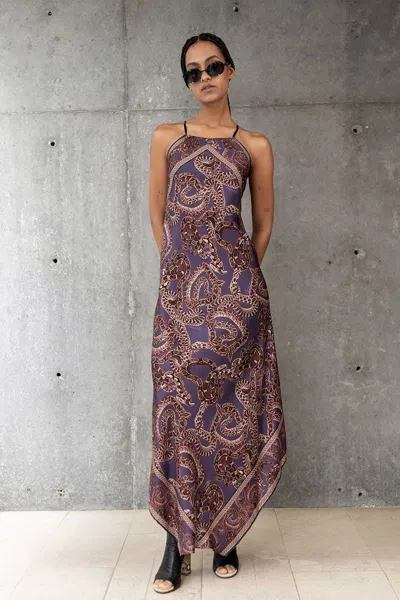 Monzlapur New York Women's Pink / Purple / Brown Silk Snake Scarf Dress - Maxi - Purple X Vino In Pink/purple/brown