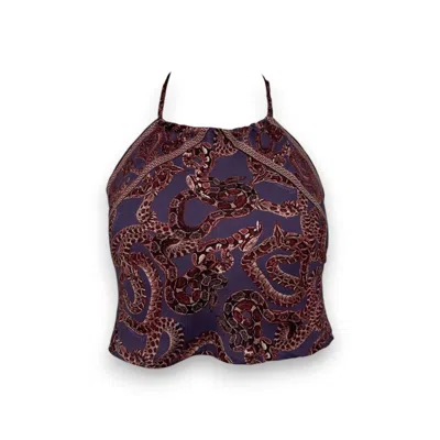 Monzlapur New York Women's Pink / Purple / Brown Snake Halter Silk Top - Purple X Vino