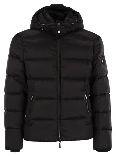 Moo Rer Brett Hooded Down Jacket In Black