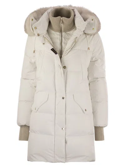 Moo Rer Talassa Stp Long Down Jacket With Hood In White