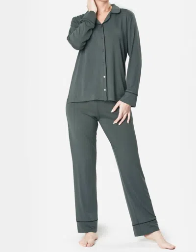 Mood Pajamas Ultra Soft Notch Collar Pajama Set In Fern In Grey
