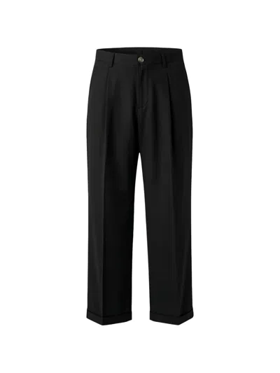 Mood Pleated Turn-up Trousers In Black