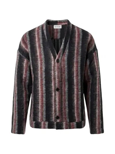 Mood Striped Brushed-finish Cardigan In Black