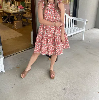 Moodie Floral Tired Poplin Dress In Pink
