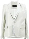 Moohong Layered Sheen Blazer In White Smoke/white Stripe