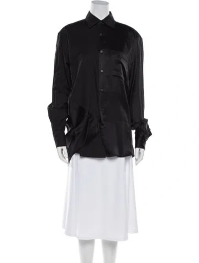 Pre-owned Moohong Silk Long Sleeve Button-up Top In Black