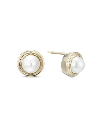 Moon & Meadow 10k Yellow Gold Imitation Pearl June Birthstone Bezel Stud Earrings