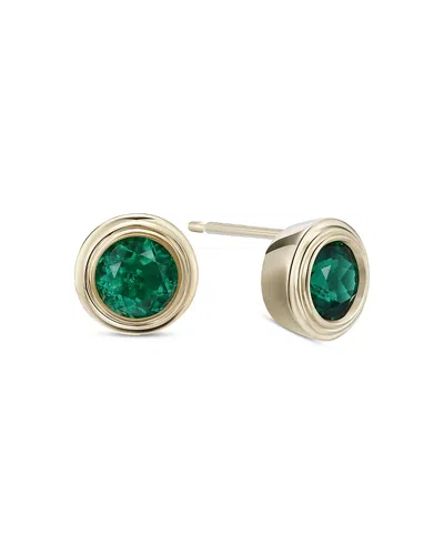 Moon & Meadow 10k Yellow Gold Lab Grown Emerald May Birthstone Bezel Stud Earrings