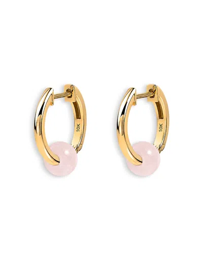 Moon & Meadow 10k Yellow Gold Rose Quartz Bead Huggie Hoop Earrings