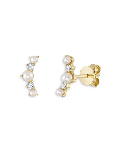 Moon & Meadow 14k Yellow Gold Diamond & Cultured Pearl Stud Earrings In Multi