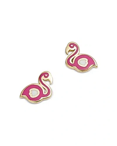 Moon & Meadow 14k Yellow Gold Enamel Flamingo Stud Earrings - Exclusive In Pink/gold
