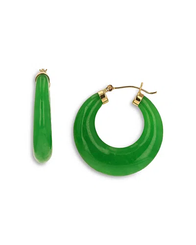 Moon & Meadow 14k Yellow Gold Fancy Carved Jade Hoop Earrings - Exclusive In Green