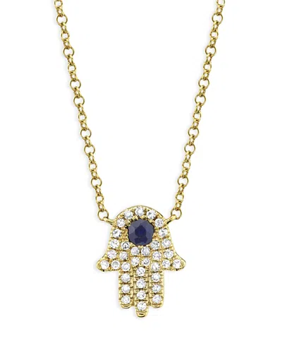 Moon & Meadow 14k Yellow Gold Hamsa Pendant Necklace With Diamonds & Blue Sapphire, 18 - Exclusive In Gold/blue