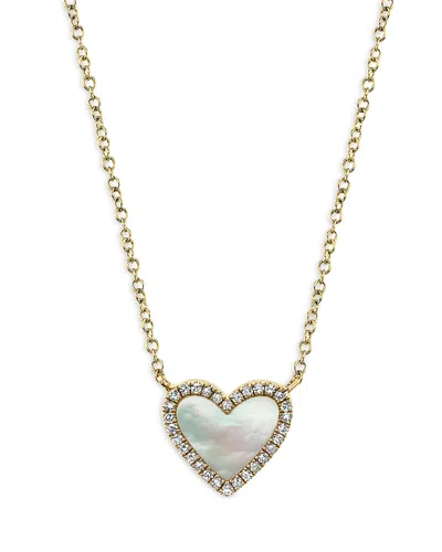Moon & Meadow 14k Yellow Gold Kate Mother Of Pearl & Diamond Heart Pendant Necklace, 18 In White