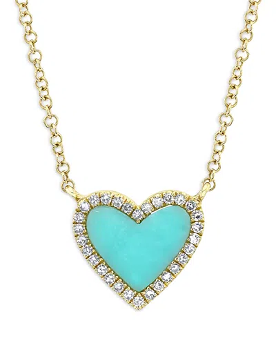 Moon & Meadow 14k Yellow Gold Kate Turquoise & Diamond Heart Pendant Necklace, 18