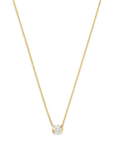 Moon & Meadow 14k Yellow Gold Lab Grown Diamond Half Bezel Pendant Necklace, 16-18