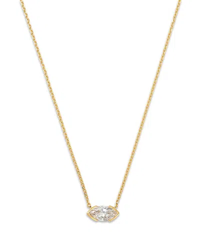 Moon & Meadow 14k Yellow Gold Lab Grown Diamond Marquis Half Bezel Solitaire Pendant Necklace, 16-18