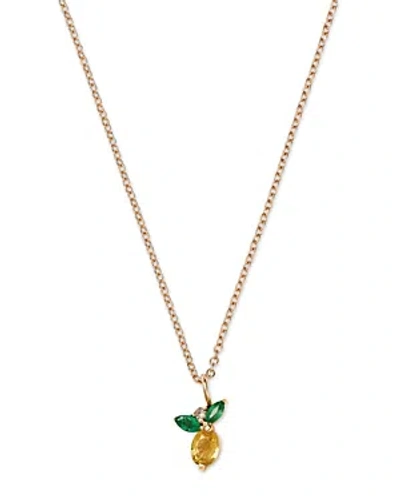 Moon & Meadow 14k Yellow Gold Multi Gemstone Lemon Pendant Necklace, 16-18 In Yellow/green