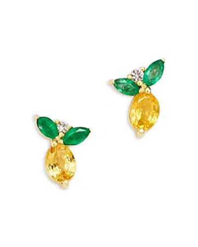 Moon & Meadow 14k Yellow Gold Multi Gemstone Lemon Stud Earrings In Yellow/green