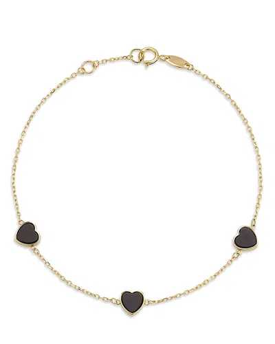 Moon & Meadow 14k Yellow Gold Onyx Triple Heart Chain Bracelet