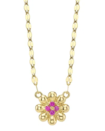 Moon & Meadow 14k Yellow Gold Pink Sapphire Flower Pendant Necklace, 18
