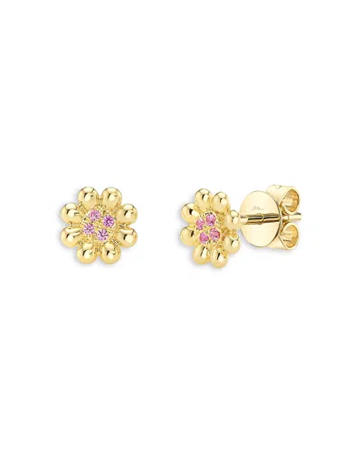 Moon & Meadow 14k Yellow Gold Pink Sapphire Flower Stud Earrings