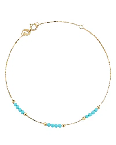 Moon & Meadow 14k Yellow Gold Turquoise & Polished Bead Box Link Bracelet In Pattern