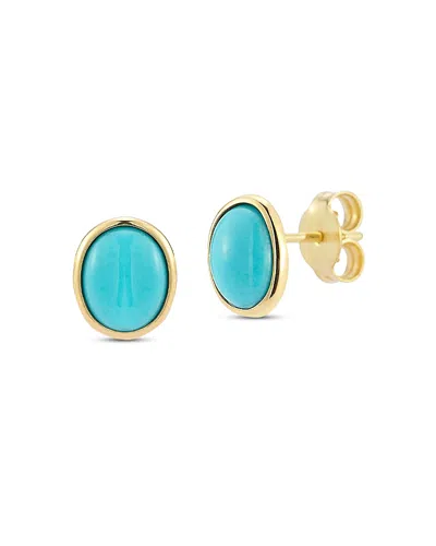 Moon & Meadow 14k Yellow Gold Turquoise Bezel Stud Earrings In Gray