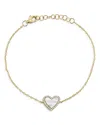 Moon & Meadow Diamond & Mother-of-pearl Heart Chain Bracelet In 14k Yellow Gold - Exclusive In White