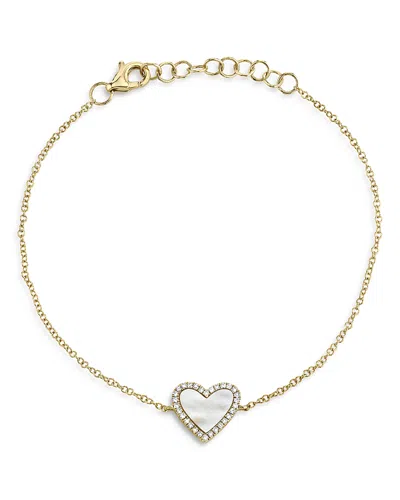 Moon & Meadow Diamond & Mother-of-pearl Heart Chain Bracelet In 14k Yellow Gold - Exclusive In White