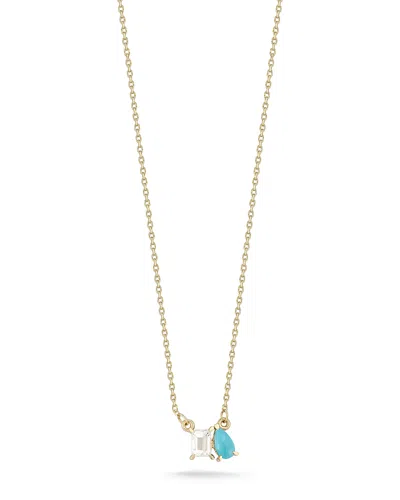 Moon & Meadow White Topaz & Turquoise Pendant Necklace In 14k Yellow Gold In Red