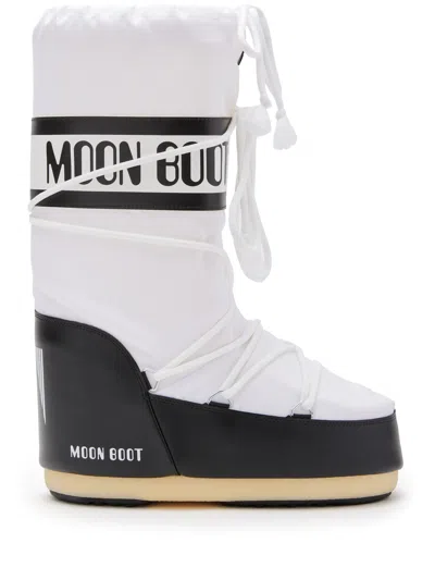 Moon Boot Ambidextrous Water-repellent Logo-print Mini Boot With Criss-cross Tubular Laces In White