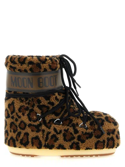 Moon Boot Animalier 'icon Low' Ankle Boots In Animal Print