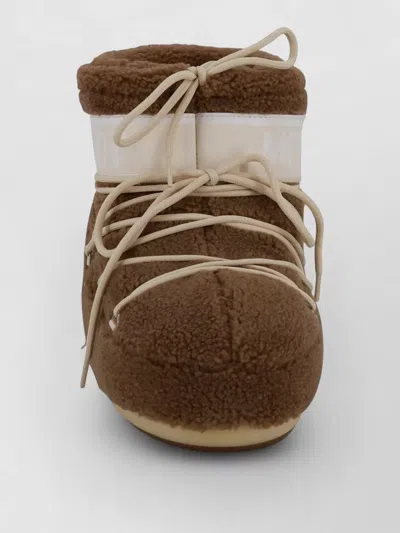 Moon Boot Ankle Lace Up Boots Faux Fur Texture In Brown