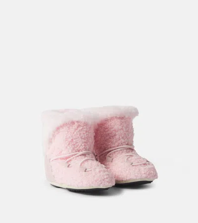 Moon Boot Baby Crib Suede-trimmed Teddy Snow Boots In Pink