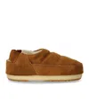 Moon Boot Suede Stitched Round Sole Slippers In Brown