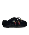 Moon Boot Beaded Fur Slippers Flat Sole Round Toe In Black