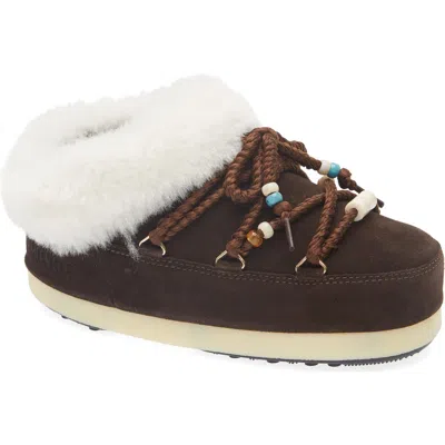 Moon Boot ® Beaded Genuine Shearling Mule In Dark Brown/natural