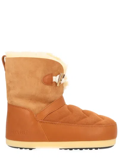 Moon Boot Beige Suede Sheepskin Boots In Multi