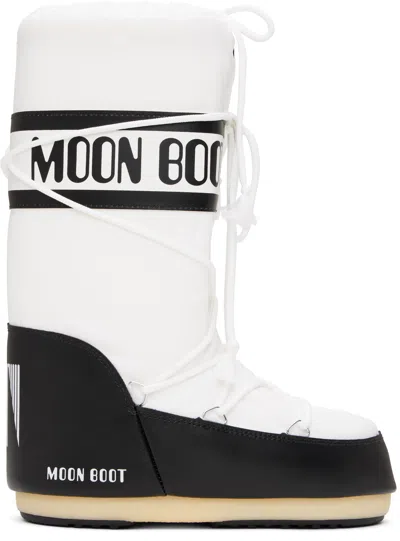 Moon Boot Black & White Icon Nylon Boots In Na02 - Black/white