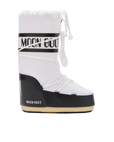 Moon Boot Icon Bianco E Nero In Nylon In Black  